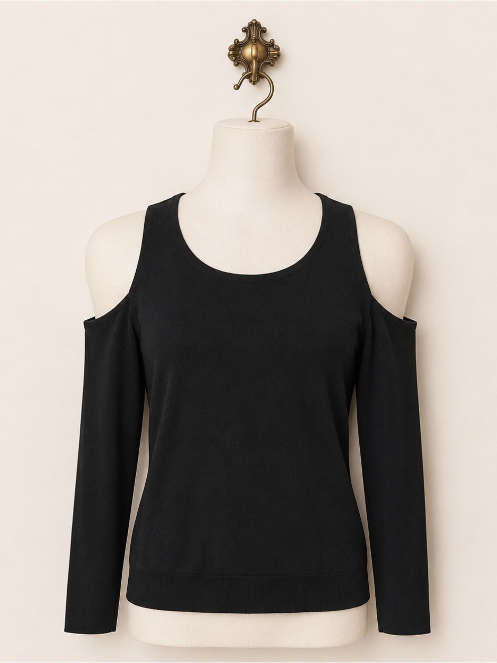 Calvin Klein Cold-Shoulder Black Knit Top L